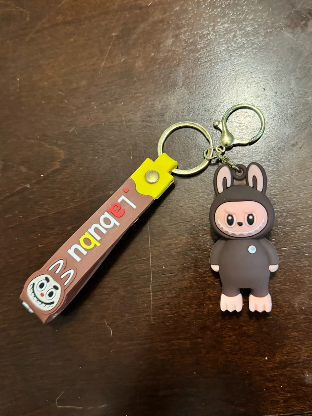 Labubu Brown Character Keychain Bag Charm Rubber Wrist Strap NWOT